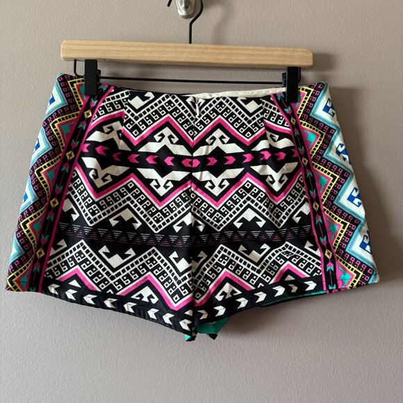 Women's L Akira Chicago Neon Abstract Southwestern Patterned Mini Shorts - Picture 3 of 5